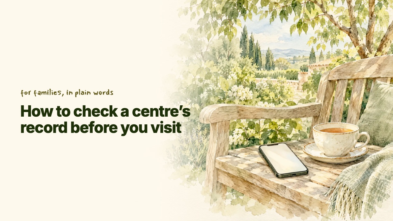 Title card of the video How to check a centre's record before you visit, coming soon