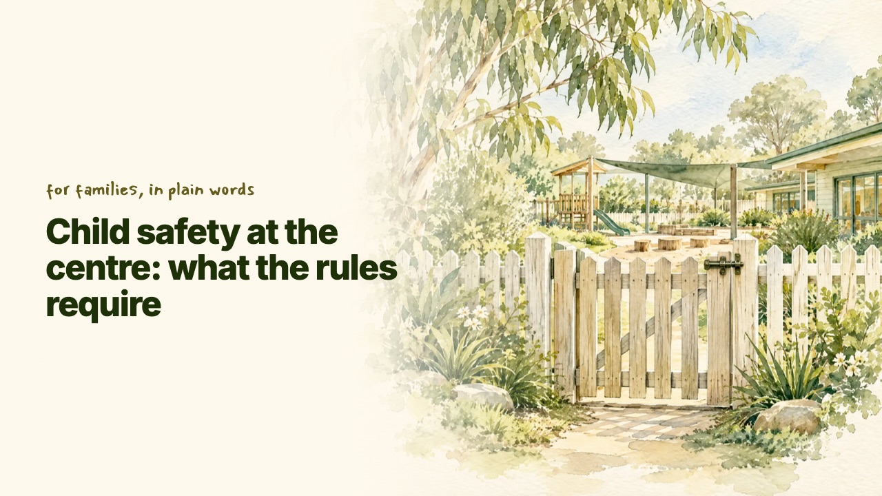 Title card of the video Child safety at the centre: what the rules require, coming soon