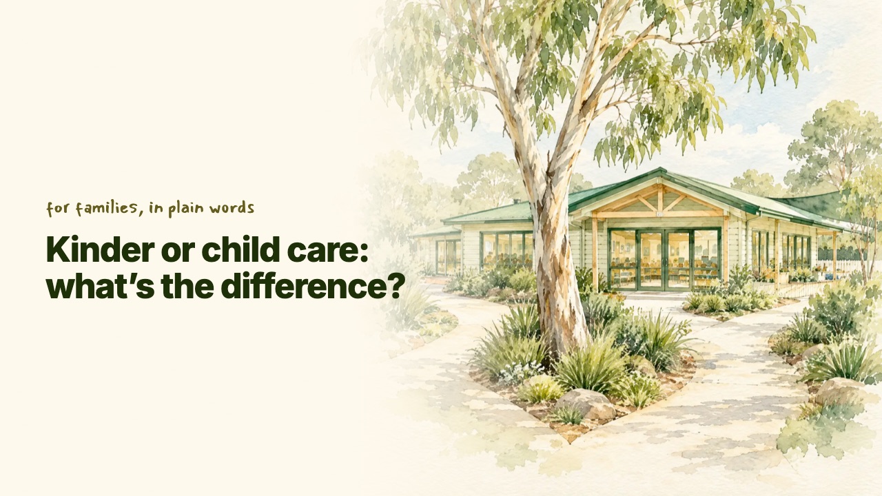 Title card of the video Kinder or child care: what's the difference?, coming soon