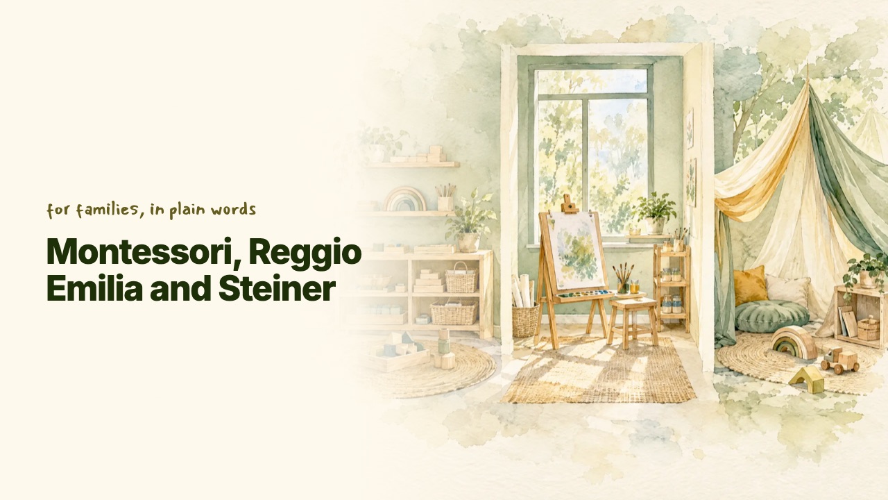 Title card of the video Montessori, Reggio Emilia and Steiner, coming soon