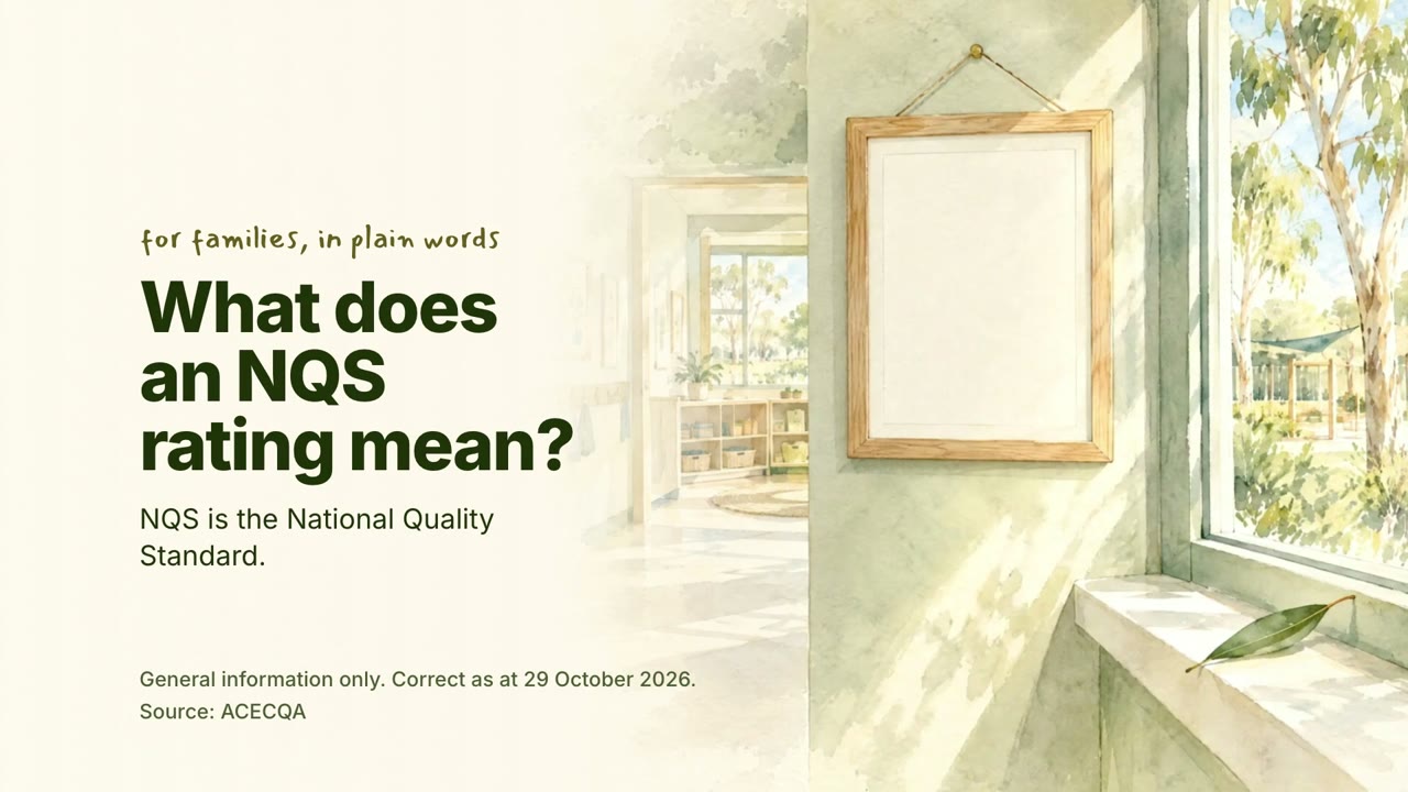 Title card of the video What an NQS rating means: a watercolour scene with the title