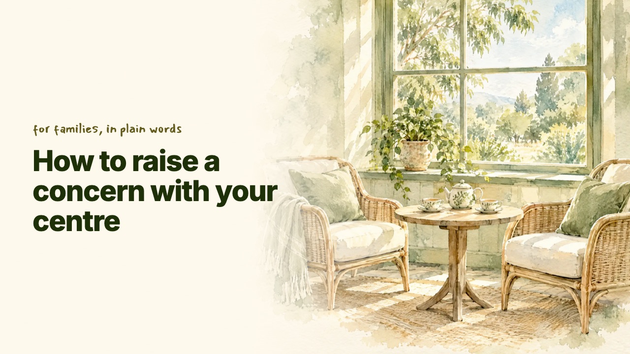 Title card of the video How to raise a concern with your centre, coming soon