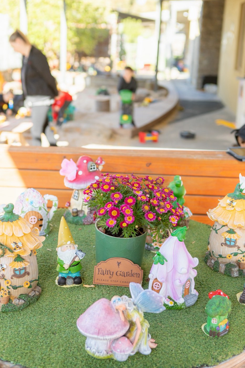 A nature-play garden corner at an early learning centre