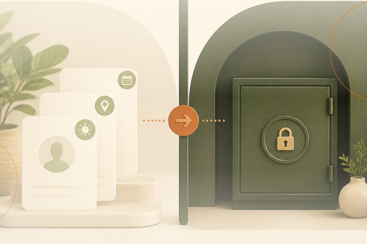 Enquiry cards on one side of a boundary and a locked safe holding full enrolment records on the other