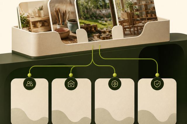Illustration of one photo library tray feeding images out to four separate channels